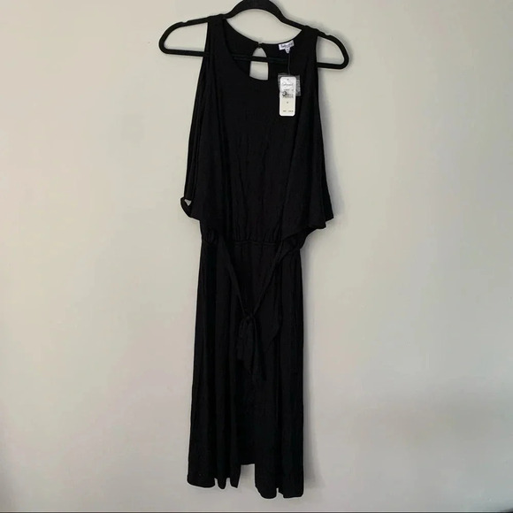 Splendid black cold shoulder wrap dress XL below the knee New With Tags - Picture 1 of 6